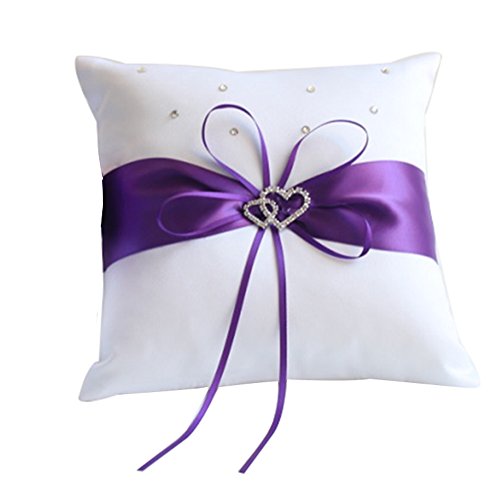 Awtlife 5pcs Sets Purple Wedding Flower Girl Basket Guest Book Pen with Ring Pillow and Garter