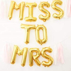 Bachelorette, Wedding, Bridal Shower Party Balloon Letter Decorations. 16" Rose Gold, Gold, Silver Bridal Celebration Decor (Miss to MRS, Gold)