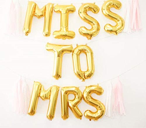 Bachelorette, Wedding, Bridal Shower Party Balloon Letter Decorations. 16" Rose Gold, Gold, Silver Bridal Celebration Decor (Miss to MRS, Gold)