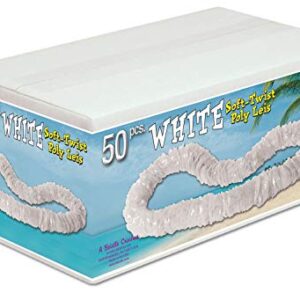 Soft-Twist Poly Leis w/Labeled Box (white), 50 White Leis Per Package