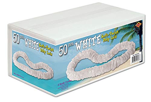 Soft-Twist Poly Leis w/Labeled Box (white), 50 White Leis Per Package