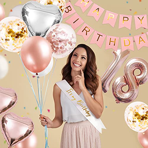 Happy 18th Birthday Party Decorations for Her Rose Gold, Jumbo Number 18 Foil Balloon, 18th Birthday Sash Cake Topper Banner Balloons, Rose Gold 18th Birthday Party Supplies for Women Anniversary