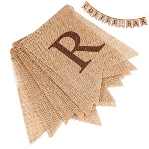 Amosfun Rustic Burlap Coffee Bar Banner Swallowtail Dovetail Linen Bunting Garland for Birthday Wedding Anniversary Farmhouse Wall Table Decor