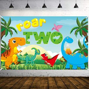watinc roar two birthday backdrop banner dinosaur theme 2 year old wild forest xtralarge background photo booth photography baby shower party decorations supplies for home studio 71×43 inch