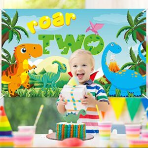 WATINC Roar Two Birthday Backdrop Banner Dinosaur Theme 2 Year Old Wild Forest XtraLarge Background Photo Booth Photography Baby Shower Party Decorations Supplies for Home Studio 71x43 Inch