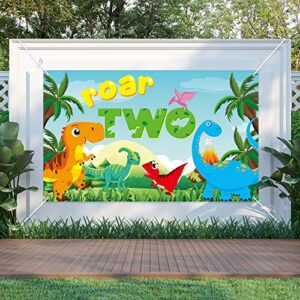 WATINC Roar Two Birthday Backdrop Banner Dinosaur Theme 2 Year Old Wild Forest XtraLarge Background Photo Booth Photography Baby Shower Party Decorations Supplies for Home Studio 71x43 Inch