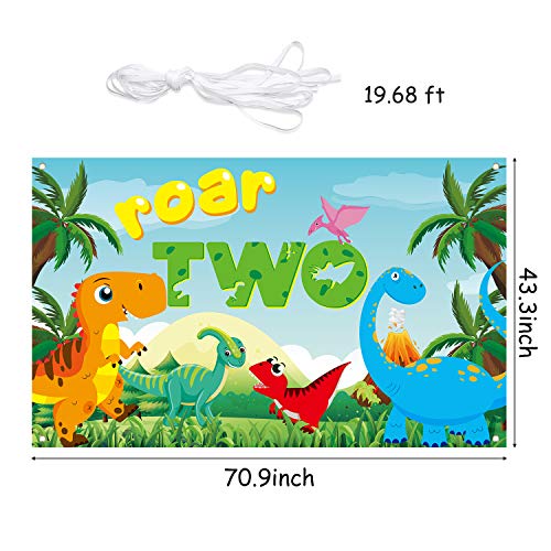 WATINC Roar Two Birthday Backdrop Banner Dinosaur Theme 2 Year Old Wild Forest XtraLarge Background Photo Booth Photography Baby Shower Party Decorations Supplies for Home Studio 71x43 Inch