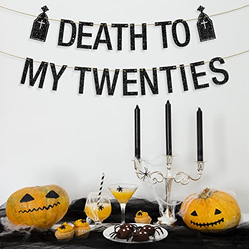 Death To My Twenties Banner, Death to My 20s Decorations, 30th Birthday Banner, Funeral for My Youth, 30th Birthday Party Decorations Black Glitter