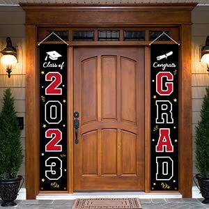 2023 graduation banner decorations – porch sign set red white black welcome door décor party favors supplies for indoor outdoor