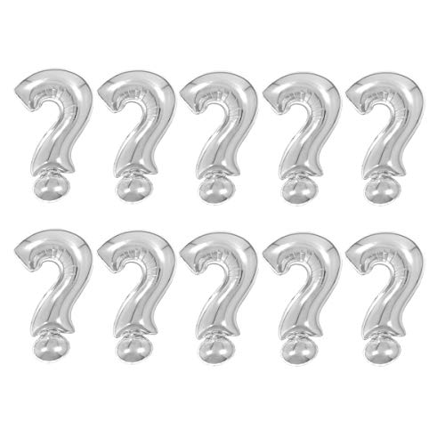 Creaides 10 Pcs Silver Symbol Question Mark Balloons Aluminum Mylar Helium Foil 16 Inch Balloons for Baby Shower Gender Reveal Party Suppliers