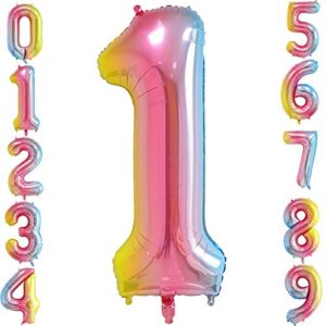 tellpet number 1 balloon, one 1st first birthday party balloons, rainbow, 40 inch