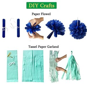 Teal-Blue Mint Beige-Gold Birthday Party Decorations - 31pcs Tissue Pom Poms Streamers,Baby Shower Decorations Girl Women Tassel Garland,25th 30th 40th 50th Happy Birthday Banner Decor Panduola