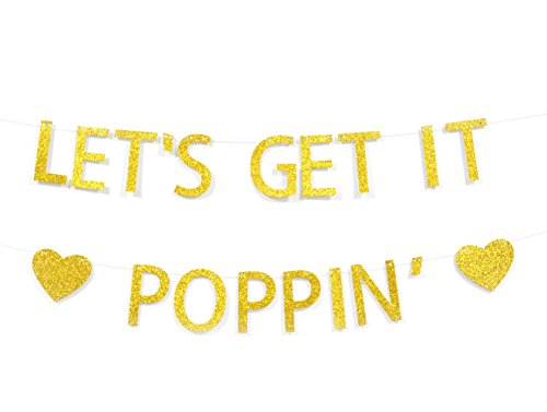 Qttier™ Let's Get It Poppin' Gold Glitter Banner for Baby Shower Popcorn Buffet Wedding Reception Decorations