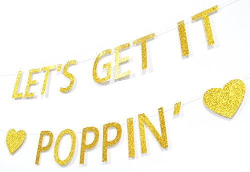 Qttier™ Let's Get It Poppin' Gold Glitter Banner for Baby Shower Popcorn Buffet Wedding Reception Decorations