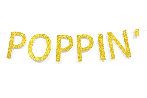 Qttier™ Let's Get It Poppin' Gold Glitter Banner for Baby Shower Popcorn Buffet Wedding Reception Decorations