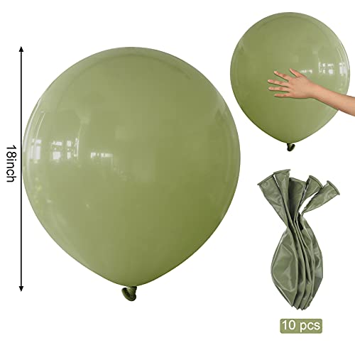 10 Pcs 18 Inches Sage Green Balloons Large Grass Green Balloons Huge Olive Green Balloon for Wedding Birthday Baby Shower Engagement Summer Eucalyptus Jungle Safari Party Decoration (Grass Green)