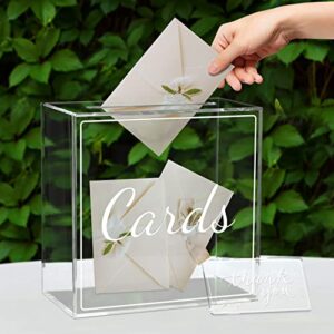 aozzo wedding card box, acrylic clear post money gift box holder with thank you card sign, transparent memory box for anniversary wishing well birthdays party reception graduation decorations