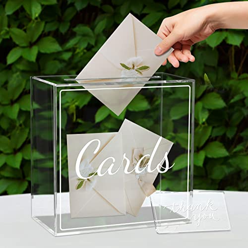 AOZZO Wedding Card Box, Acrylic Clear Post Money Gift Box Holder with Thank you Card Sign, Transparent Memory Box for Anniversary Wishing Well Birthdays Party Reception Graduation Decorations