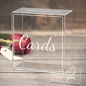 AOZZO Wedding Card Box, Acrylic Clear Post Money Gift Box Holder with Thank you Card Sign, Transparent Memory Box for Anniversary Wishing Well Birthdays Party Reception Graduation Decorations