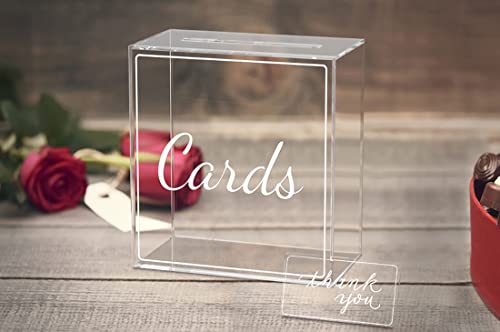 AOZZO Wedding Card Box, Acrylic Clear Post Money Gift Box Holder with Thank you Card Sign, Transparent Memory Box for Anniversary Wishing Well Birthdays Party Reception Graduation Decorations