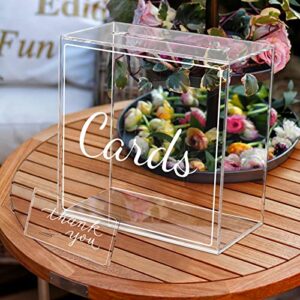 AOZZO Wedding Card Box, Acrylic Clear Post Money Gift Box Holder with Thank you Card Sign, Transparent Memory Box for Anniversary Wishing Well Birthdays Party Reception Graduation Decorations