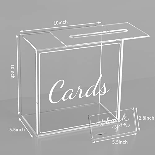 AOZZO Wedding Card Box, Acrylic Clear Post Money Gift Box Holder with Thank you Card Sign, Transparent Memory Box for Anniversary Wishing Well Birthdays Party Reception Graduation Decorations