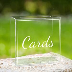 AOZZO Wedding Card Box, Acrylic Clear Post Money Gift Box Holder with Thank you Card Sign, Transparent Memory Box for Anniversary Wishing Well Birthdays Party Reception Graduation Decorations