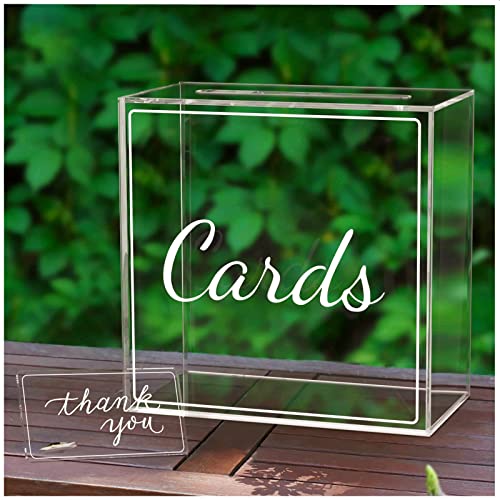 AOZZO Wedding Card Box, Acrylic Clear Post Money Gift Box Holder with Thank you Card Sign, Transparent Memory Box for Anniversary Wishing Well Birthdays Party Reception Graduation Decorations