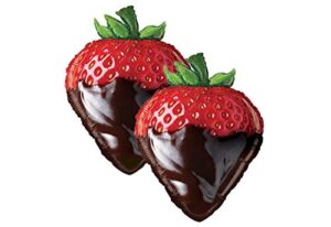 set of 2 realistic chocolate covered strawberry jumbo 26″ foil party balloons