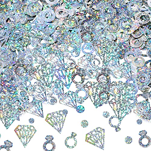 2.1 Oz/ 60 g Holographic Wedding Ring Confetti Glitter Diamond Confetti Wedding Party Table Confetti Engagement Ring Confetti Decor for Bridal Shower Engagement Wedding Valentines Day Cake Table Decor