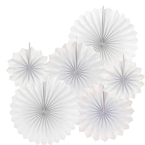 White Party Hanging Paper Fans Bridal Shower Wedding Engagement Ceiling Hangings Baby Shower Birthday Party Decorations, 6pc