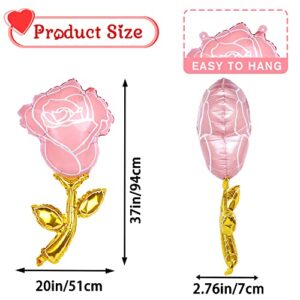 YUJUN 9PCS Valentines Day Rose Shaped Foil Balloons for Valentines Photo Backdrop Rose Flower Theme Wedding Valentines Day Decoration Party Supplies（Pink）