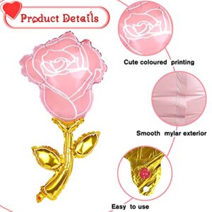 YUJUN 9PCS Valentines Day Rose Shaped Foil Balloons for Valentines Photo Backdrop Rose Flower Theme Wedding Valentines Day Decoration Party Supplies（Pink）