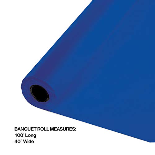 Creative Converting 100' x 40" Cobalt Blue Plastic Banquet Table Cover Roll- Quantity 1