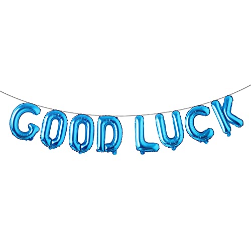 16 inch Multicolor Good Luck Balloons Decorations, Foil Letter Banner Balloon for Retirement Grad Going Away Goodbye Party Supplies (Good Luck Blue)