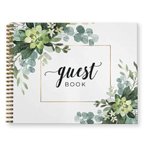 canopy street hardcover lush greenery wedding guestbook / 120 lined guest signature pages inside / 11″ x 8.5″ landscape lay flat event guest book/gold metal spiral binding