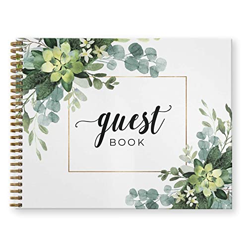 Canopy Street Hardcover Lush Greenery Wedding Guestbook / 120 Lined Guest Signature Pages Inside / 11" x 8.5" Landscape Lay Flat Event Guest Book/Gold Metal Spiral Binding