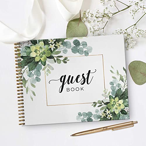 Canopy Street Hardcover Lush Greenery Wedding Guestbook / 120 Lined Guest Signature Pages Inside / 11" x 8.5" Landscape Lay Flat Event Guest Book/Gold Metal Spiral Binding