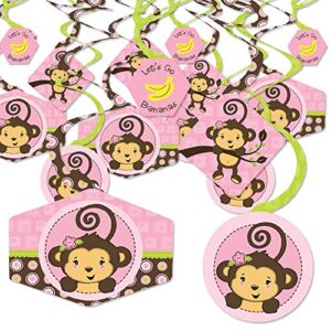 big dot of happiness pink monkey girl – baby shower or birthday party hanging decor – party decoration swirls – set of 40