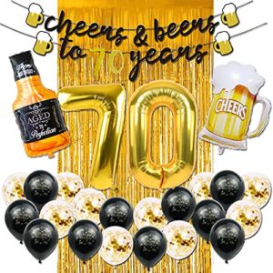 70th birthday decorations for men, 70 years birthday decorations with 40 inch gold number balloons, banner, 70 sign latex balloon, fringe curtains and cups foil balloons