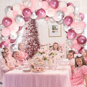 106 Pack Winter Snowflake Balloon Garland Winter Wonderland Party Decoration Balloon Pink and Silver for Baby Shower Winter Onederland Winter 1st Birthday or Baby Its Cold Outside Decorations