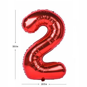 40 Inch Red Number Balloons Birthday Party Balloon 0-9(Zero-Nine) Mylar Decorations of Number 2