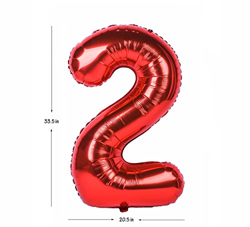 40 Inch Red Number Balloons Birthday Party Balloon 0-9(Zero-Nine) Mylar Decorations of Number 2