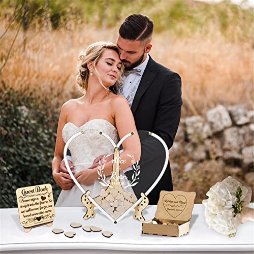 Smallduuck Personalized Heart Guest Book Alternative with 30-100 Wood Hearts Custom Wood Wedding Drop Box Rustic Guest Book Sign Wedding Decor(Heart Guestbook-Style 1)