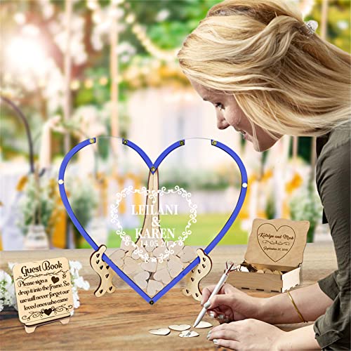 Smallduuck Personalized Heart Guest Book Alternative with 30-100 Wood Hearts Custom Wood Wedding Drop Box Rustic Guest Book Sign Wedding Decor(Heart Guestbook-Style 1)