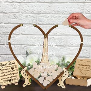 Smallduuck Personalized Heart Guest Book Alternative with 30-100 Wood Hearts Custom Wood Wedding Drop Box Rustic Guest Book Sign Wedding Decor(Heart Guestbook-Style 1)