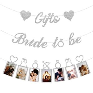 concico bridal shower decorations – gifts bride to be banner and photo banner for bridal shower/wedding/engagement party kit supplies decorations decor(silver)