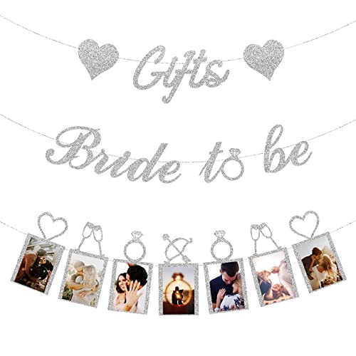 Concico Bridal Shower Decorations - Gifts Bride to be Banner and Photo Banner for Bridal Shower/Wedding/Engagement Party Kit Supplies Decorations decor(Silver)