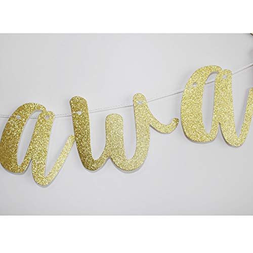 Adventure Awaits Banner, Gold Glitter Sign Garlands for Travel Theme Party, Moving/Graduation/Retirement Party Supplies Decorations