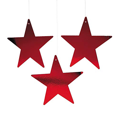 12" Red Cardboard Star Decoration (12pc) for Party - Party Decor - Wall Decor - Cutouts - Party - 12 Pieces
